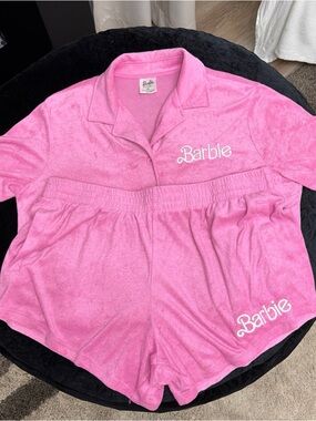 Barbie Pink Terry Cloth Shirt with Matching Shorts
